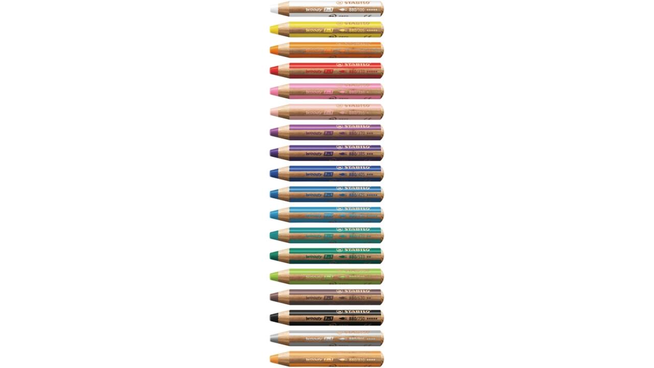 Kleurpotloden STABILO 880 woody 3 in 1 Arty incl slijper ass 10st