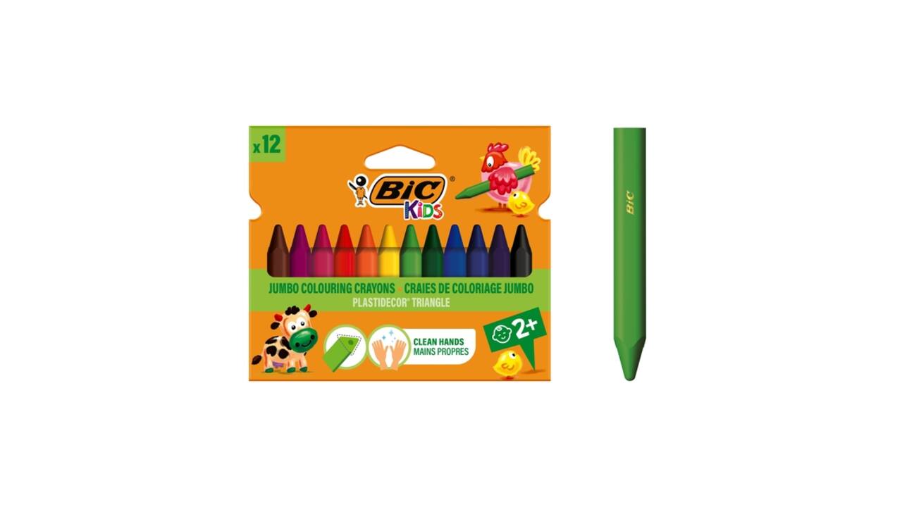 Kleurkrijt BicKids  857 Plastidecor triangel assorti etui à 12st