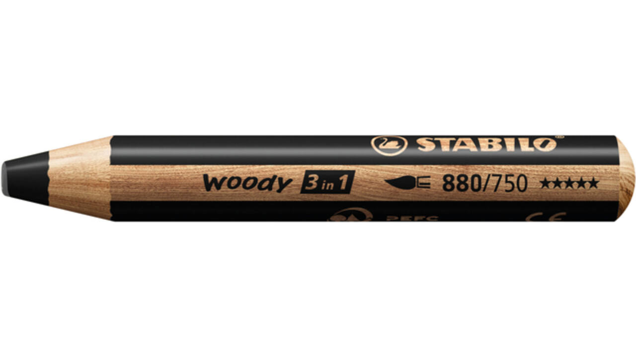 Kleurpotloden STABILO 880 woody 3 in 1 multitalent zwart