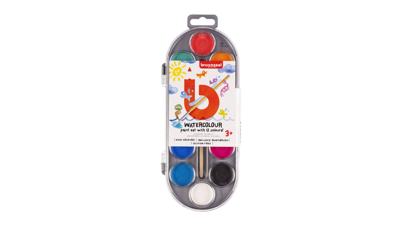 Waterverfset Bruynzeel Kids penseel assorti 12 napjes