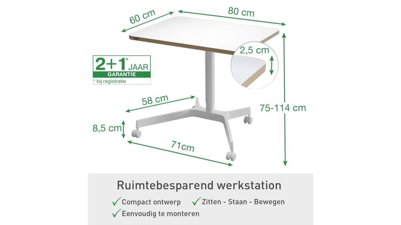 Zit-sta bureau Leitz Ergo compact wielen