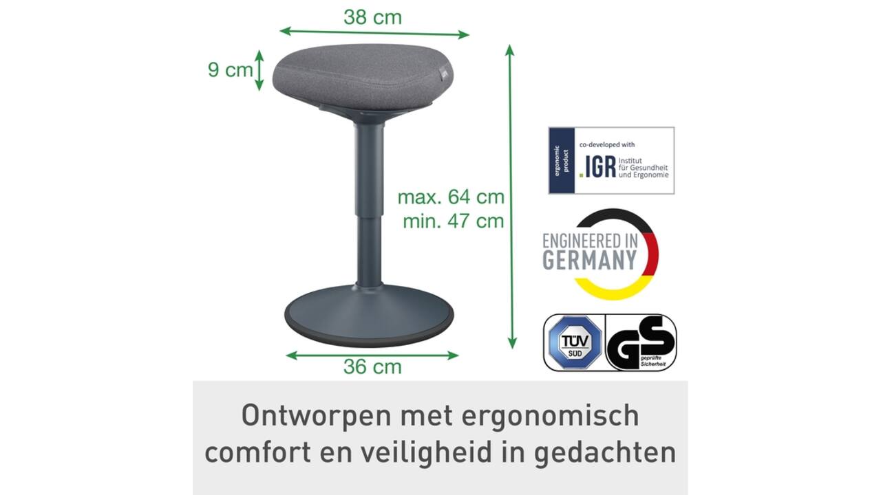 Actieve zitkruk Leitz Ergo met gasveer 47-64cm