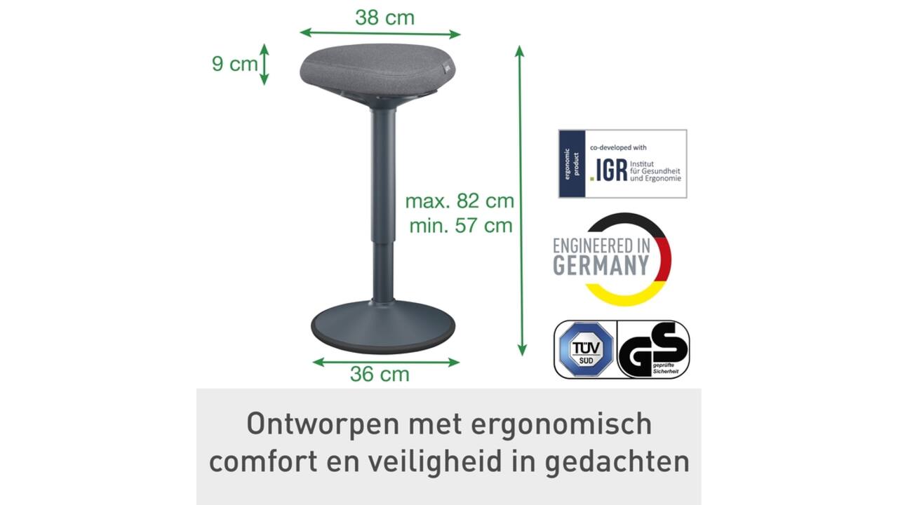 Actieve zit-stakruk Leitz Ergo met gasveer 57-82cm zwart