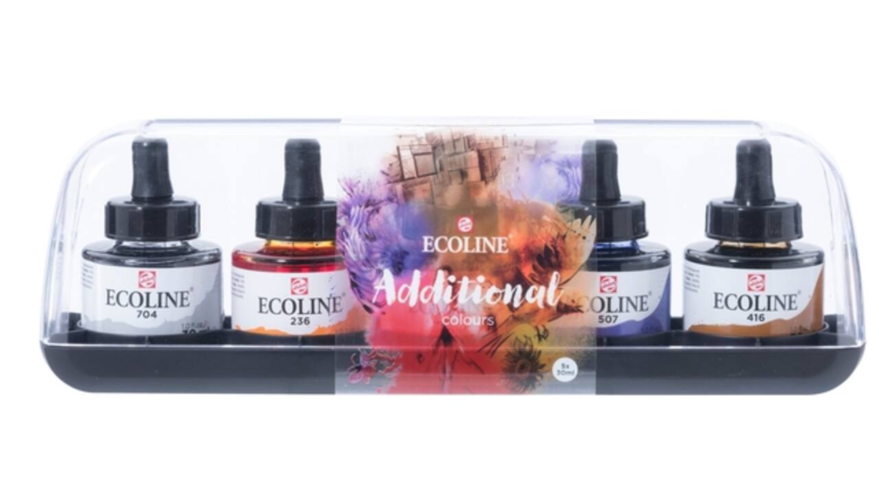 Inkt Talens Ecoline met pipet additional set à 5 ass