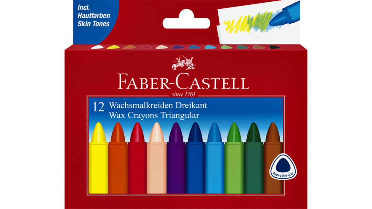 Waskrijt Faber-Castell driehoekig assorti set à 12 stuks