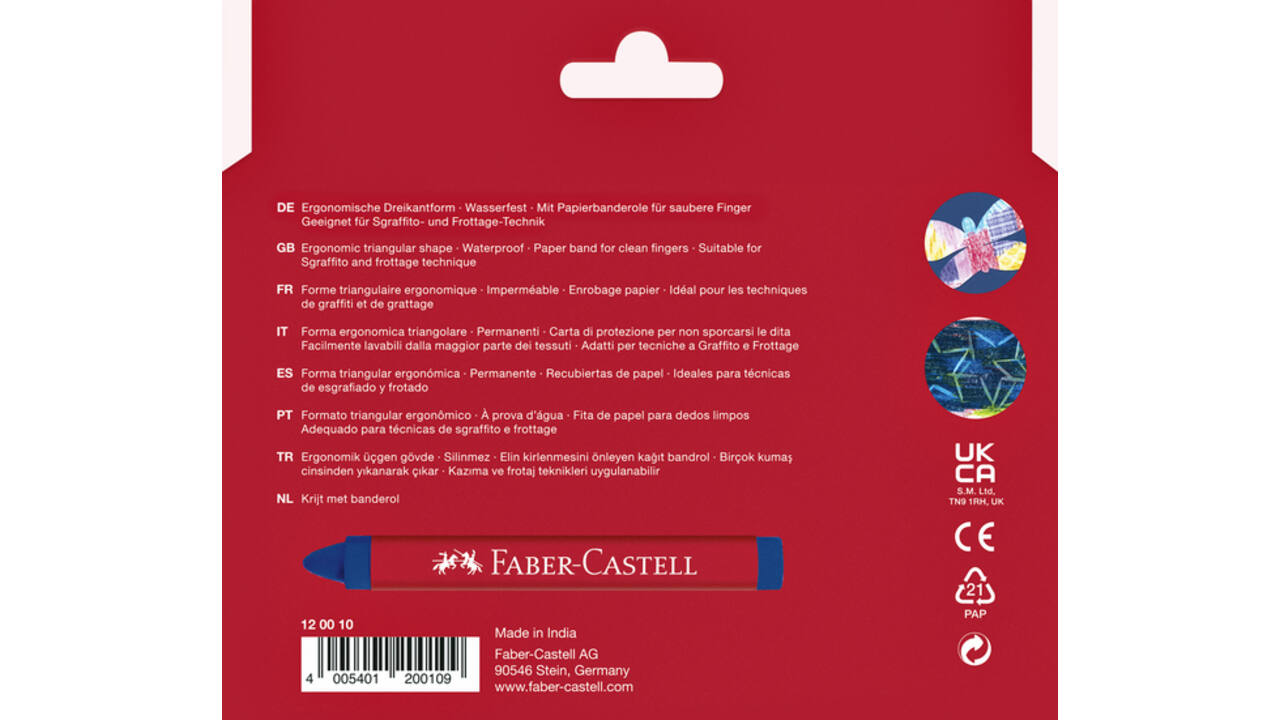 Waskrijt Faber-Castell driehoekig assorti set à 12 stuks