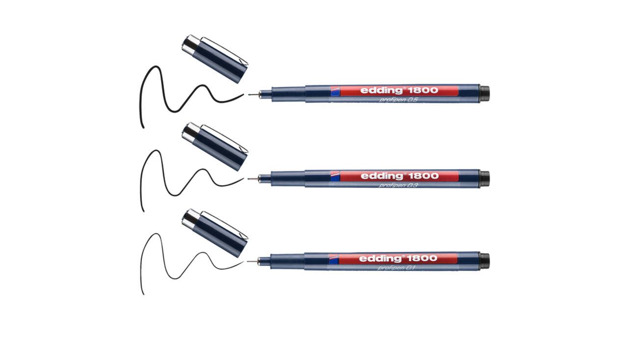 Fineliner edding 1800 0.25mm - 0.35mm - 0.5mm zwart set à 3 stuks