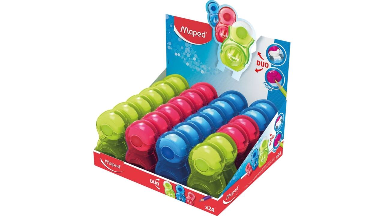 Puntenslijper Maped Loopy 1gaats met gum display á 24 stuks assorti