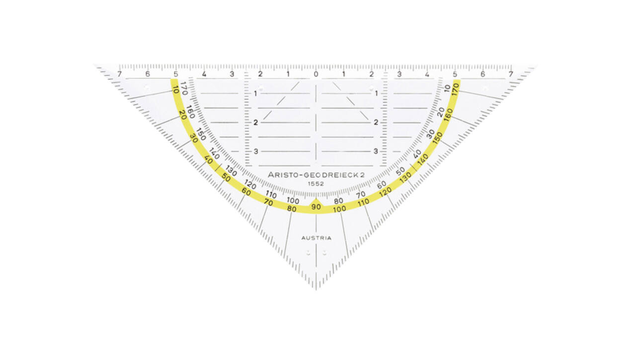Geodriehoek Aristo 1552 160mm transparant met gele rand