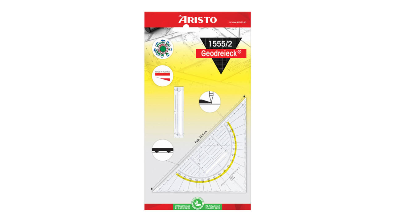 Geodriehoek Aristo 1552 160mm transparant met gele rand