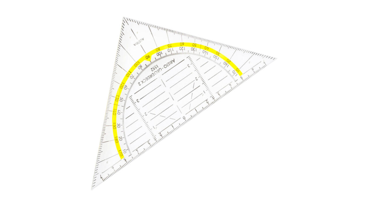 Geodriehoek Aristo 1552 160mm transparant met gele rand