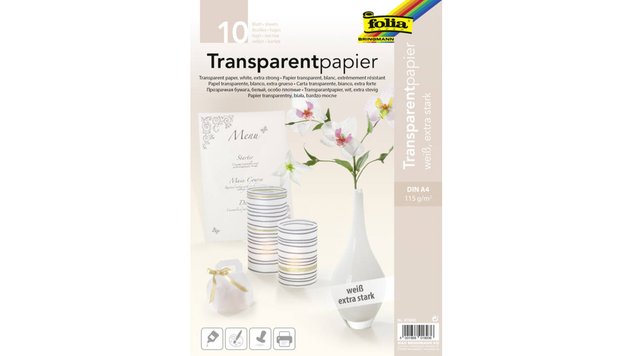 Transparant papier Folia A4 115gr 10 vel wit