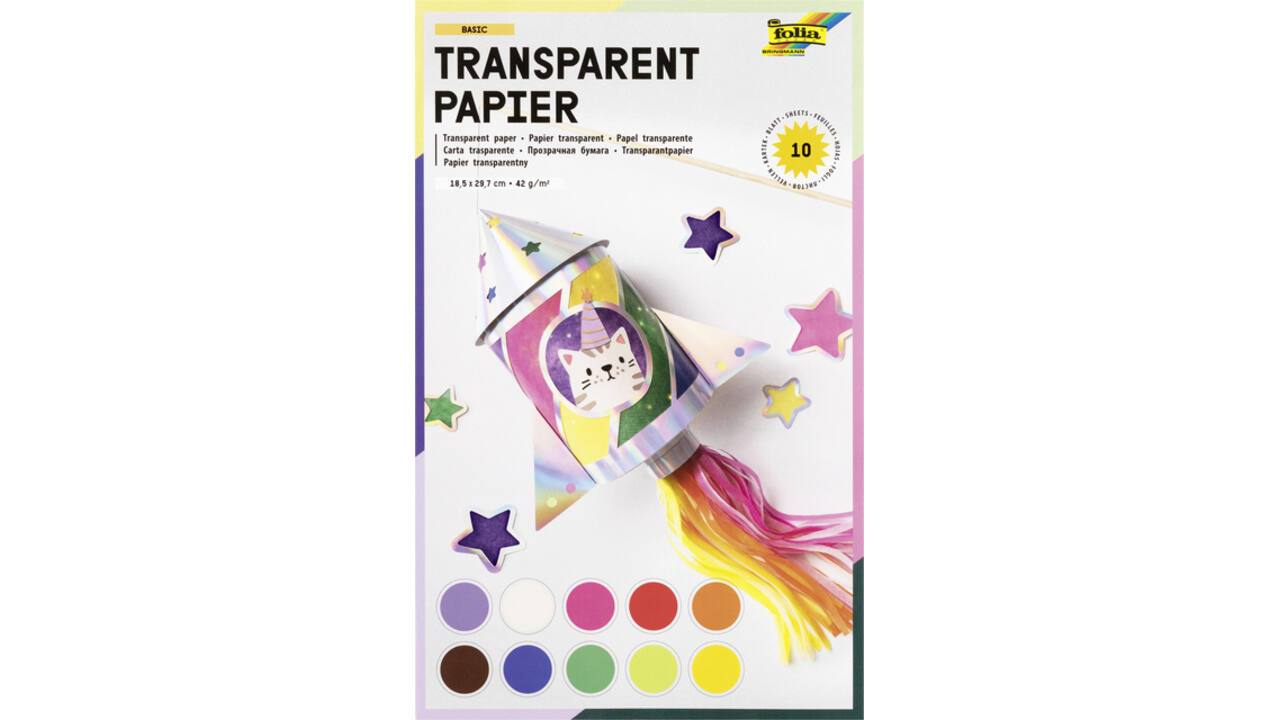 Transparant papier Folia 18.5x29.7cm 42gr 10 vel 10 kleuren