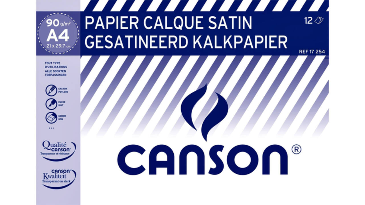 Kalkpapier Canson gesatineerd 12vel 90gr A4 doorschijnend