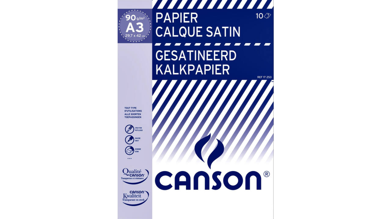 Kalkpapier Canson gesatineerd 10vel 90gr A3 doorschijnend