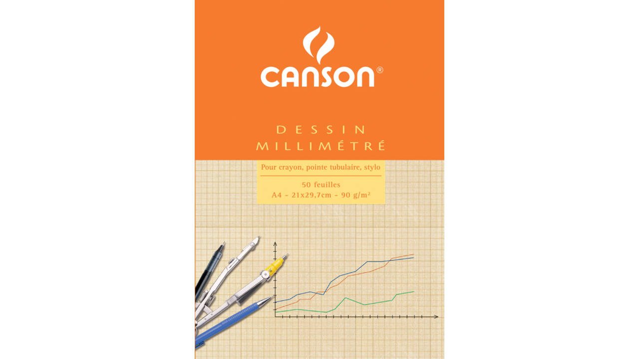 Millimeterpapier Canson bruingeel bedrukt 50vel 90gr A4 wit