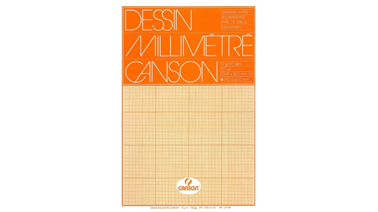 Millimeterpapier Canson bruingeel bedrukt 50vel 72gr A3 wit