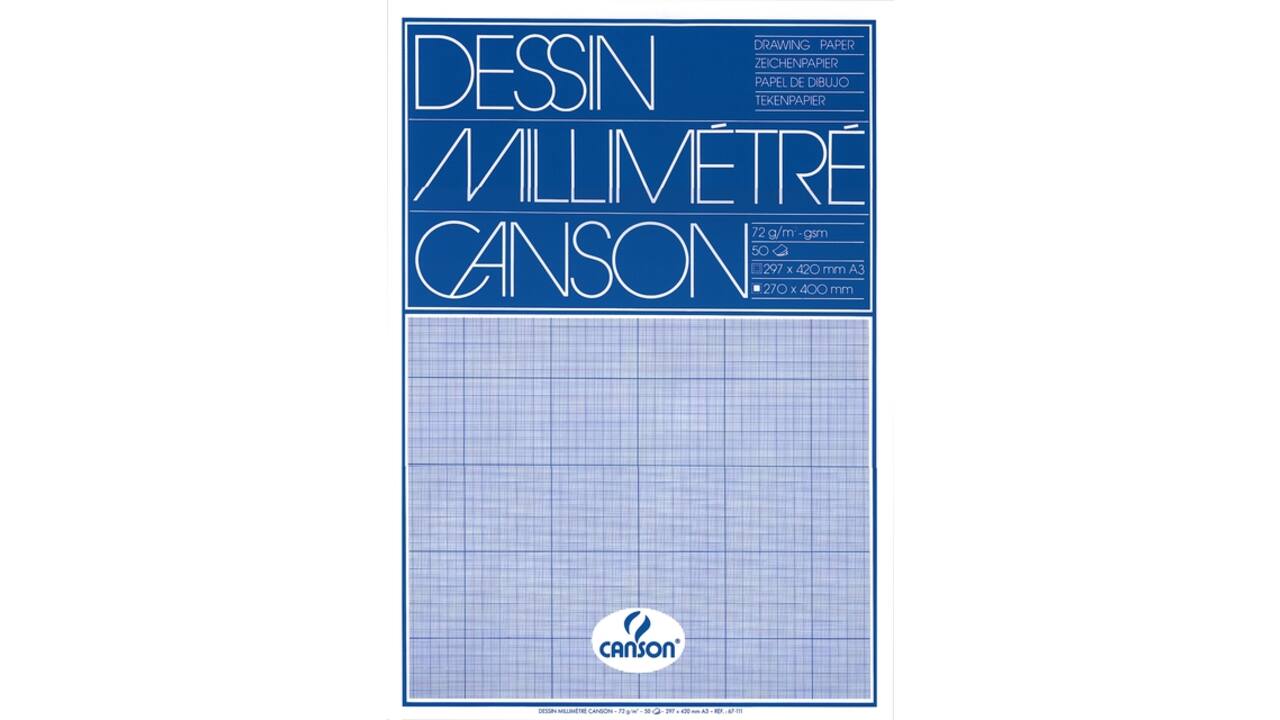 Millimeterpapier Canson lichtblauw bedrukt 50vel 72gr A3 wit