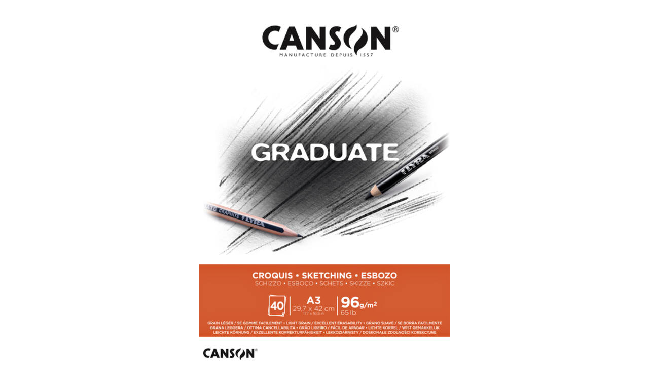 Schetspapier Canson Graduate Sketch 40vel 96gr A3 natuurlijk wit