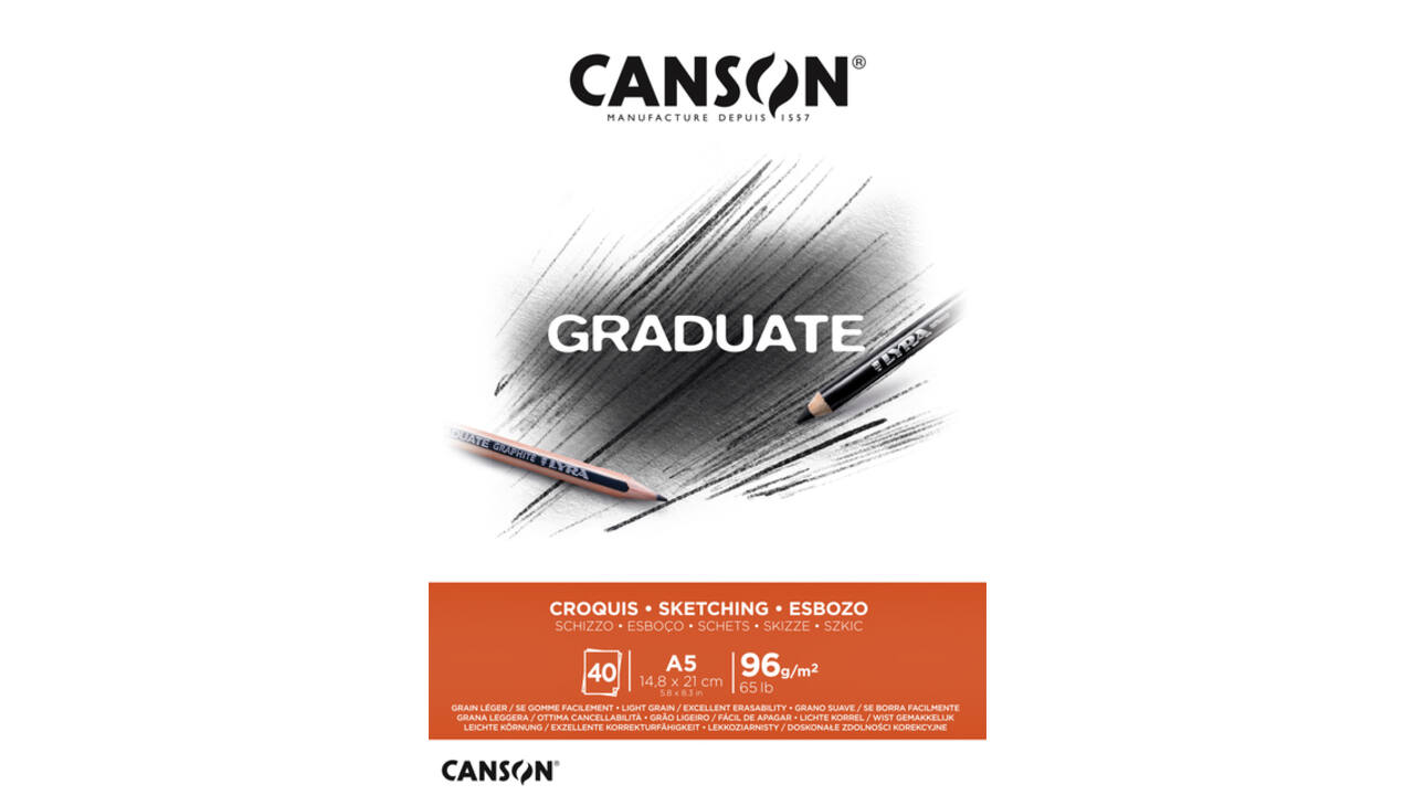 Schetspapier Canson Graduate Sketch 40vel 96gr A5 natuurlijk wit