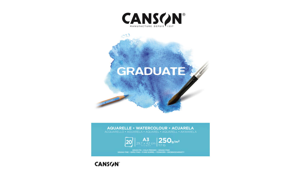 Aquarelpapier Canson Graduate Watercolour 20vel 250gr A3 natuurlijk wit