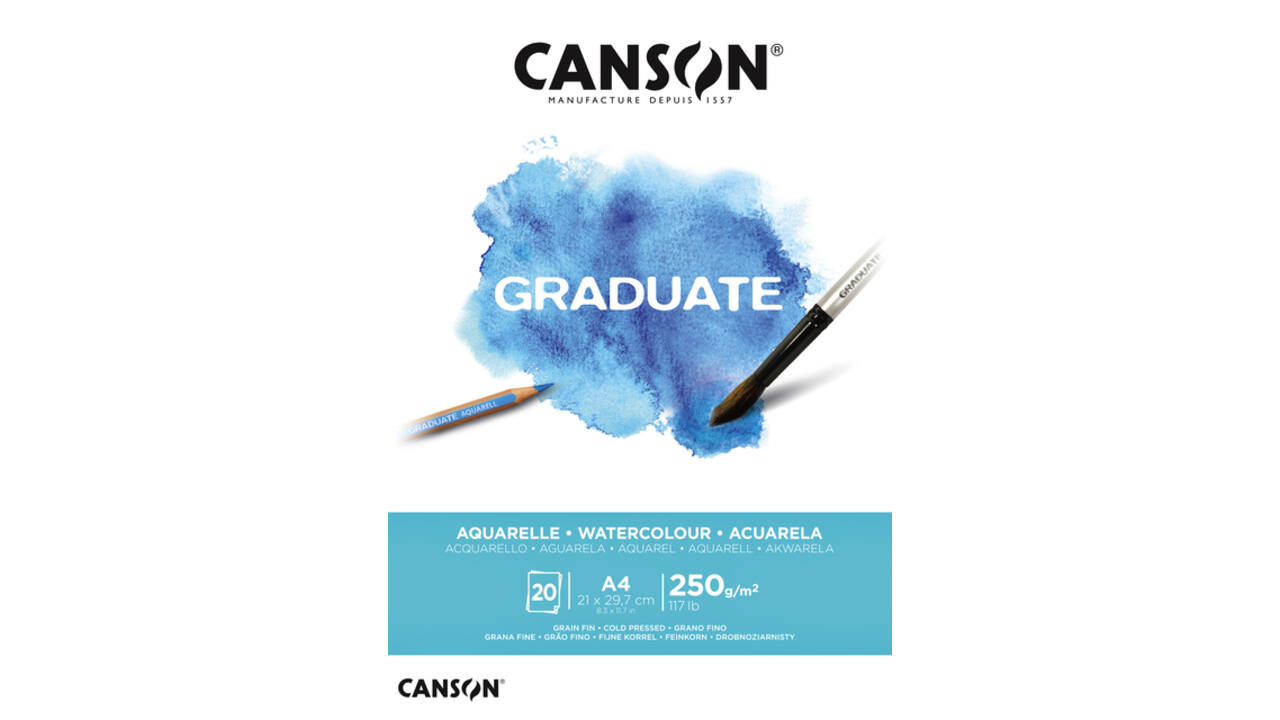 Aquarelpapier Canson Graduate Watercolour 20vel 250gr A4 natuurlijk wit