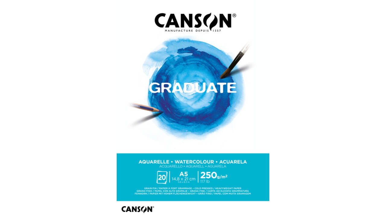 Aquarelpapier Canson Graduate Watercolour 20vel 250gr A5 natuurlijk wit