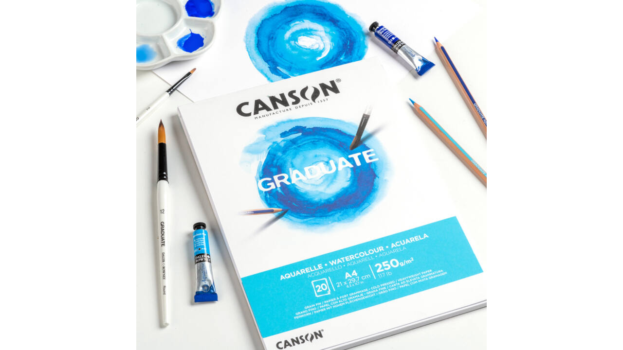 Aquarelpapier Canson Graduate Watercolour 20vel 250gr A5 natuurlijk wit
