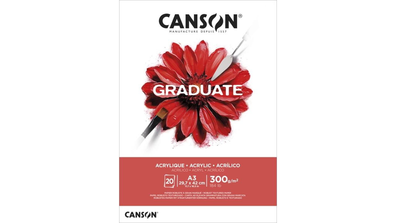 Schilderpapier Canson Graduate Oil & Acrylic 20vel 290gr A3 natuurlijk wit