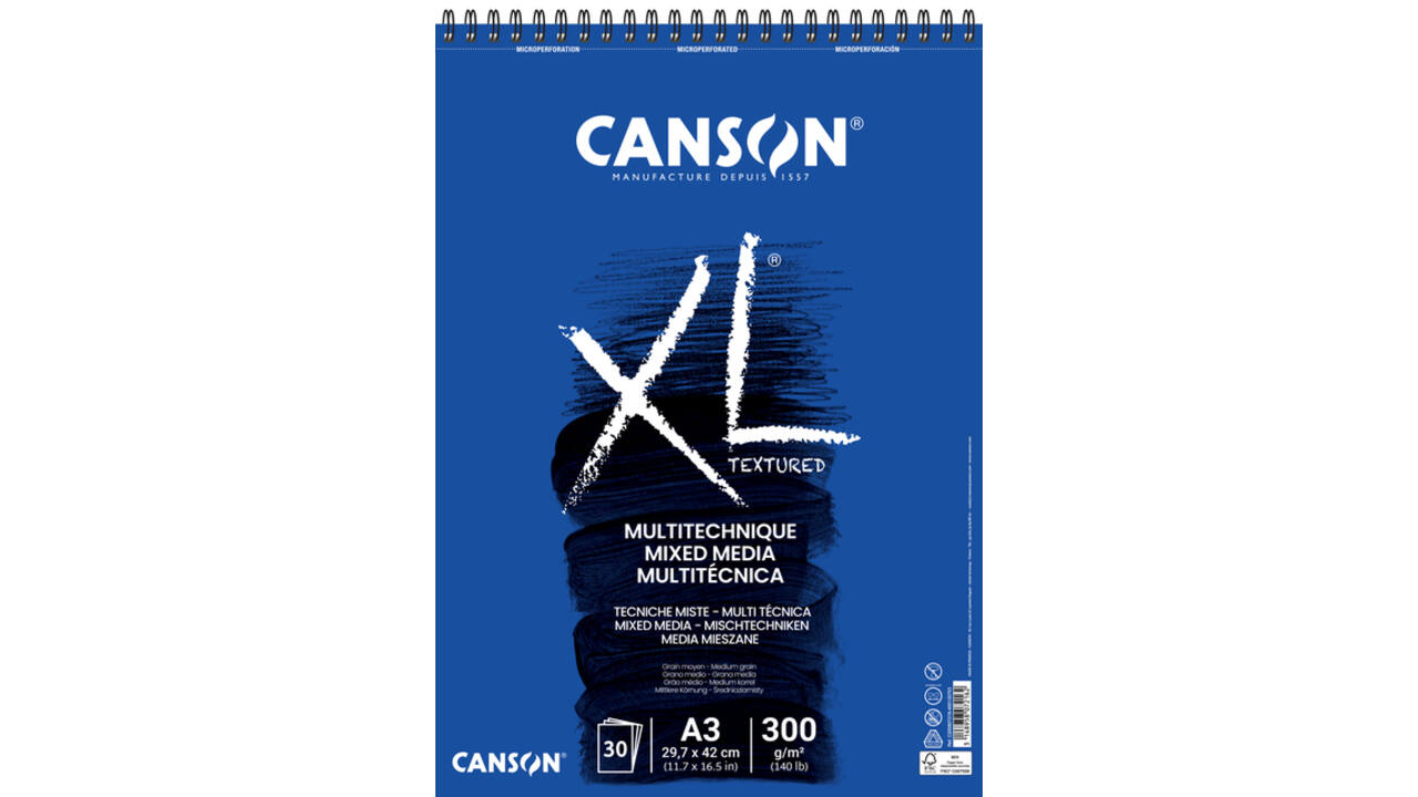 Mixed mediapapier Canson XL Textured Mixed Media 30vel 300gr A3 wit