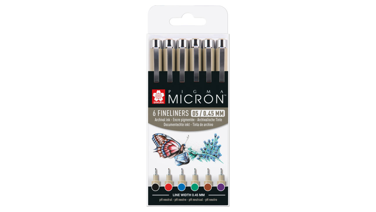 Fineliner Sakura Pigma Micron 05 basic set 6 kleuren