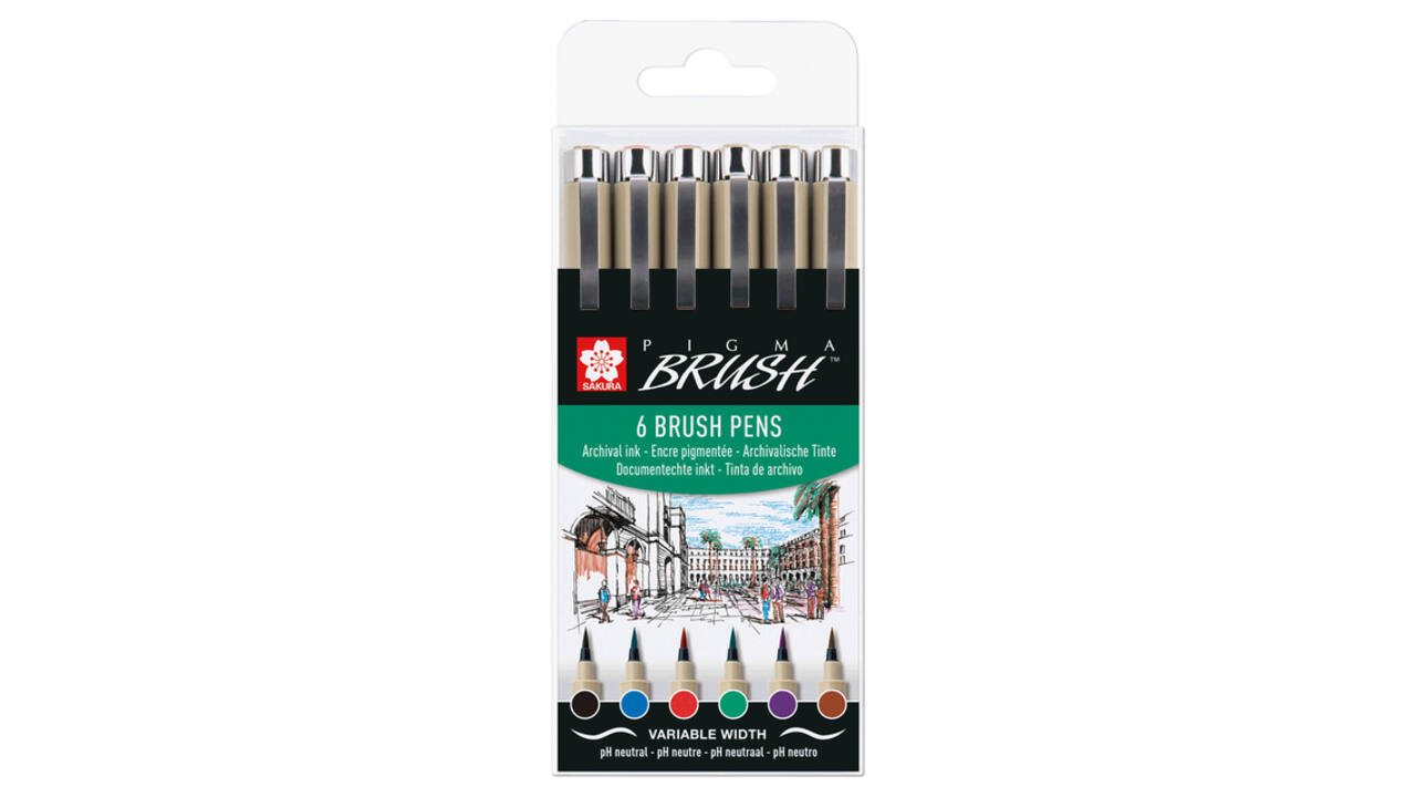 Brushpen Sakura Pigma Brush set à 6 stuks zwart