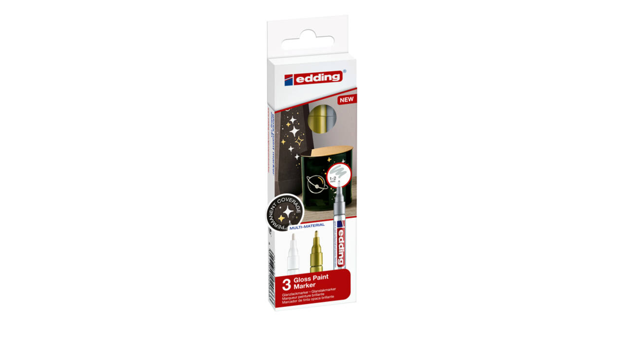 Paintmarker edding 751 op oliebasis 1-2mm metallic assorti 3 stuks
