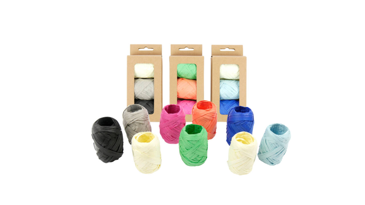 Lint raffia assorti: oranje, groen & roze