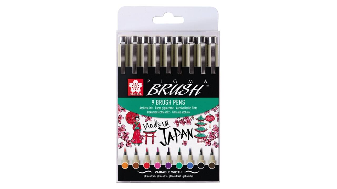 Brushstift Bruynzeel Sakura Pigma assorti 9 stuks