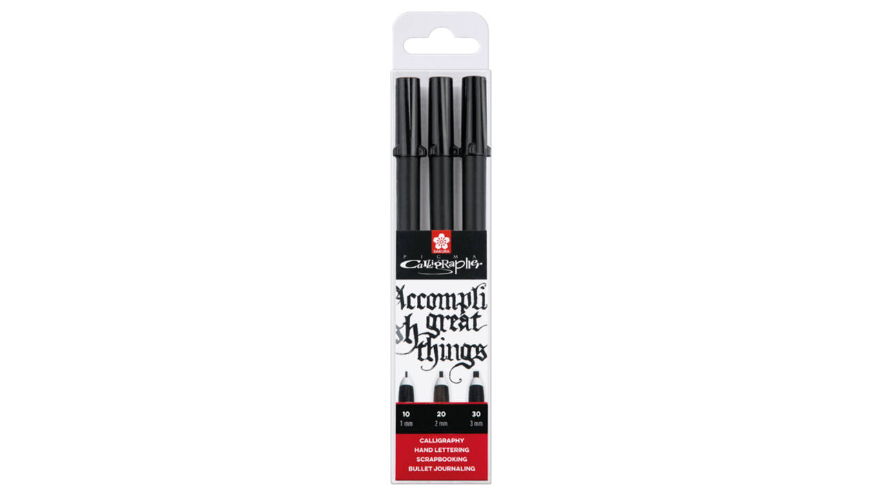 Kalligrafiepen Sakura Calligrapher set à 3 breedtes zwart