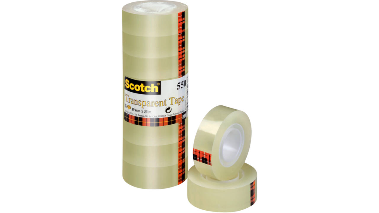 Plakband Scotch 550 19mmx33m transparant 8 rolllen