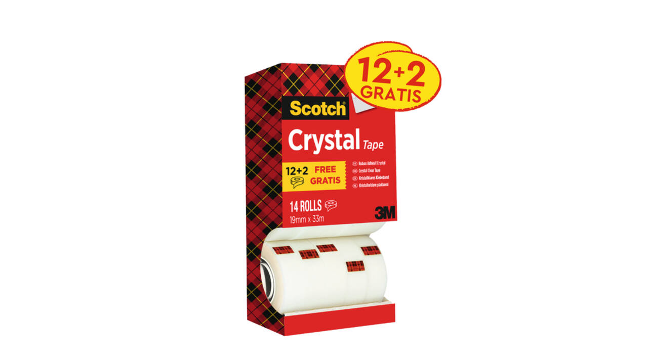 Plakband Scotch Crystal 600 19mmx33m transparant 12+2 gratis