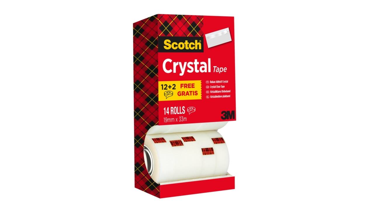 Plakband Scotch Crystal 600 19mmx33m transparant 12+2 gratis