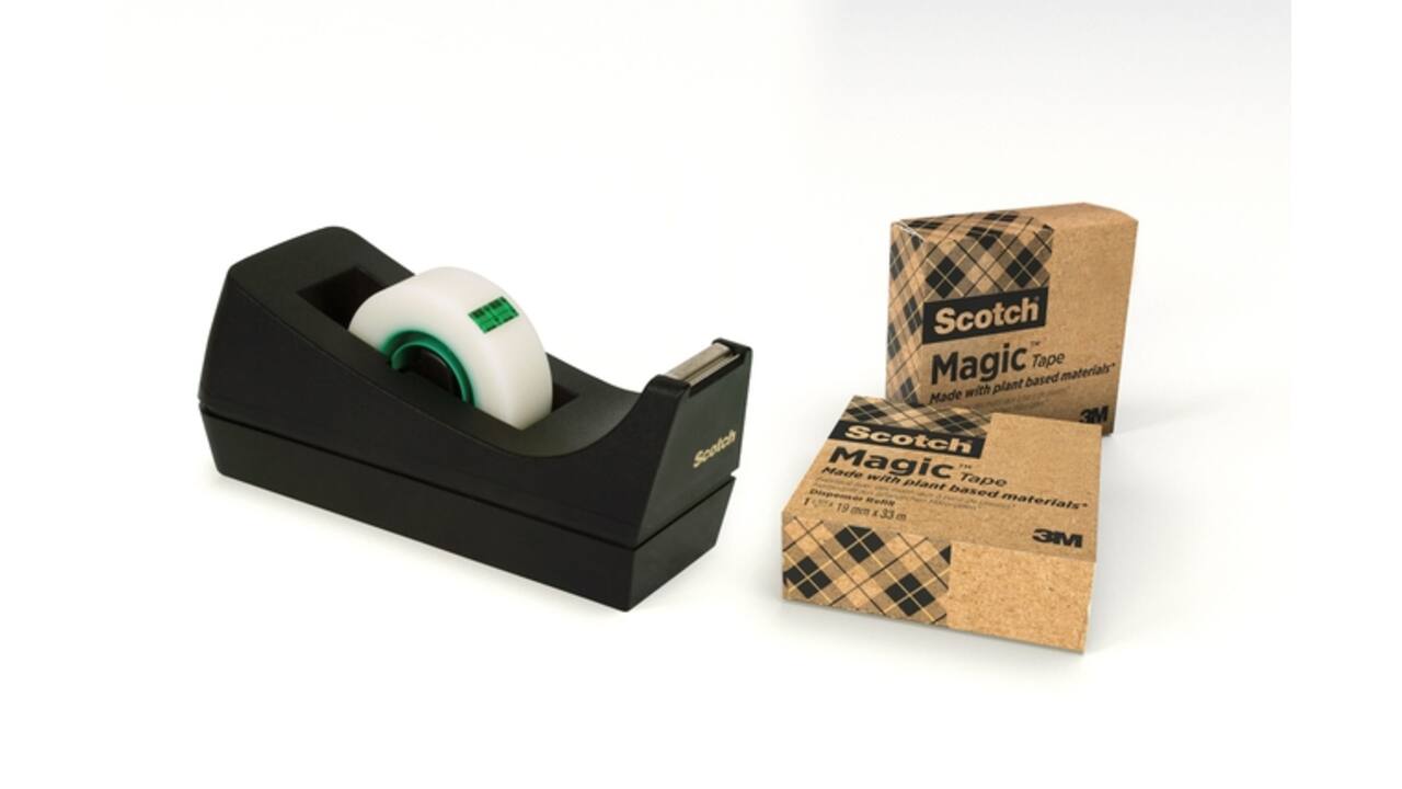 Plakbandhouder Scotch C38 recycled zwart + 3rol magic tape 900 19mmx33m