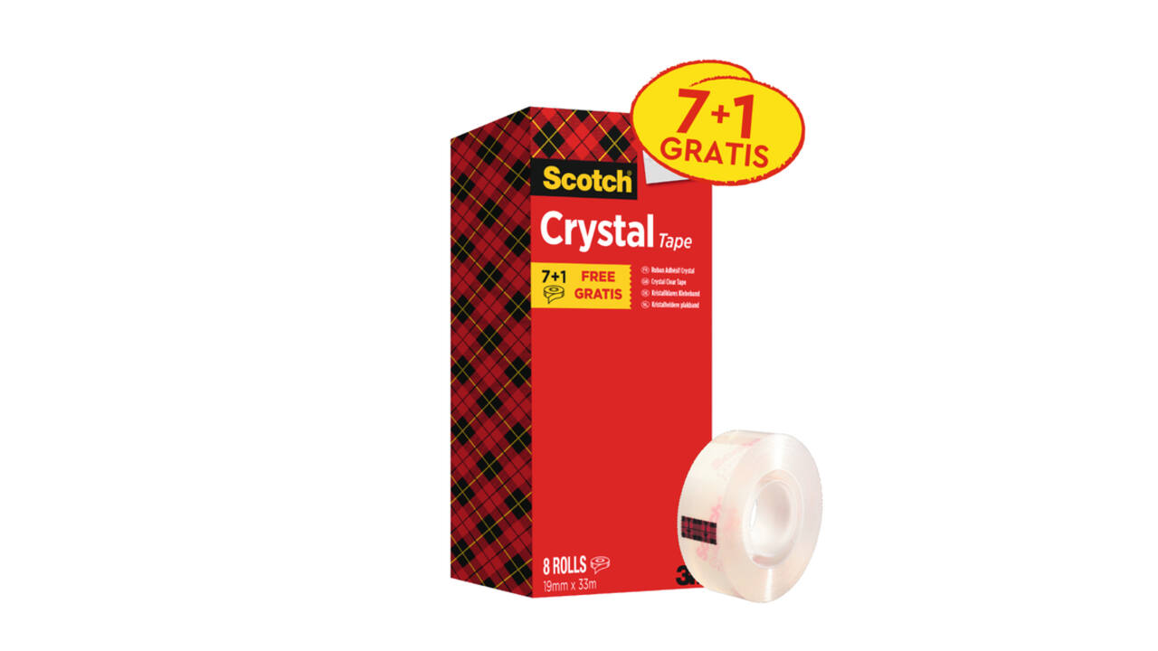 Plakband Scotch Crystal 600 19mmx33m transparant 7+1 gratis
