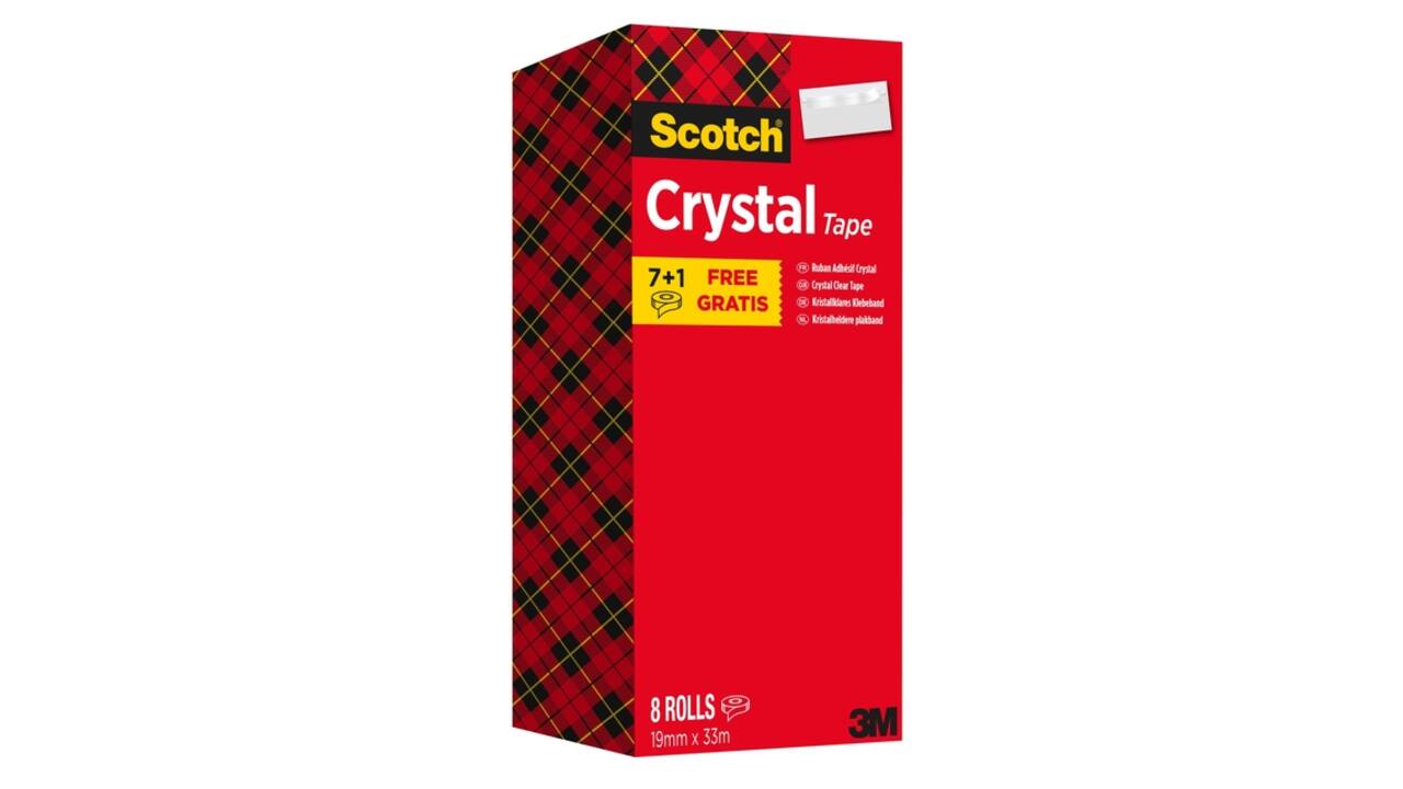 Plakband Scotch Crystal 600 19mmx33m transparant 7+1 gratis