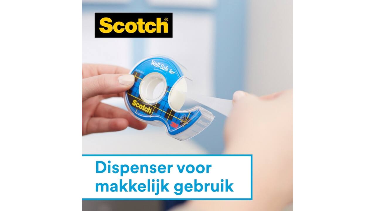 Plakband Scotch 19mmx16.5m Wall Safe + handdispenser