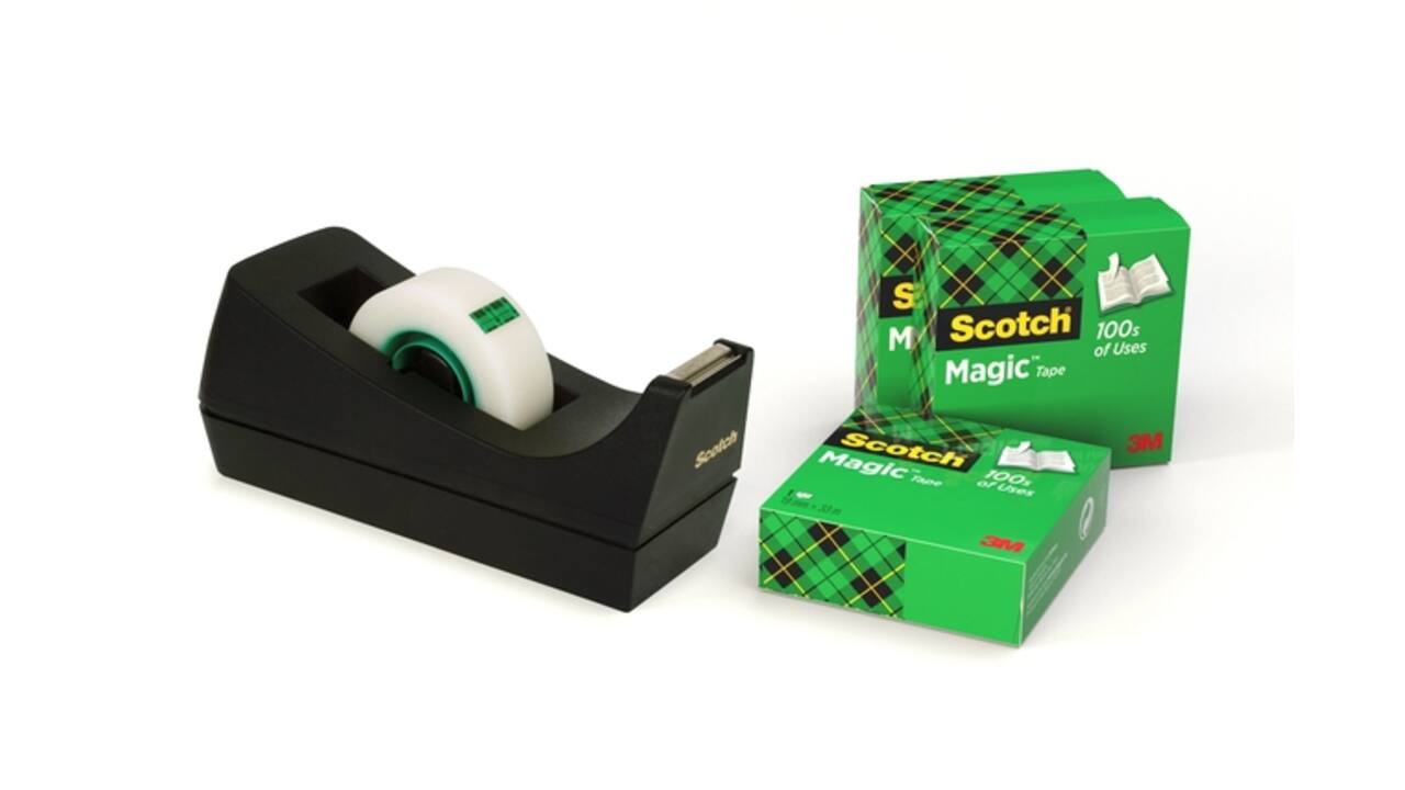 Plakbandhouder Scotch C38 zwart + 4 rollen magic tape 19mmx33m