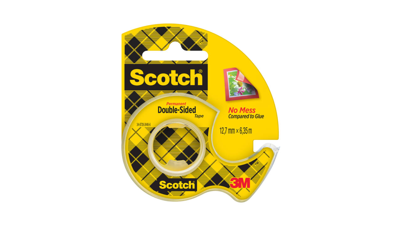 Plakband Scotch 665 12mmx6.3m dubbelzijdig + afroller