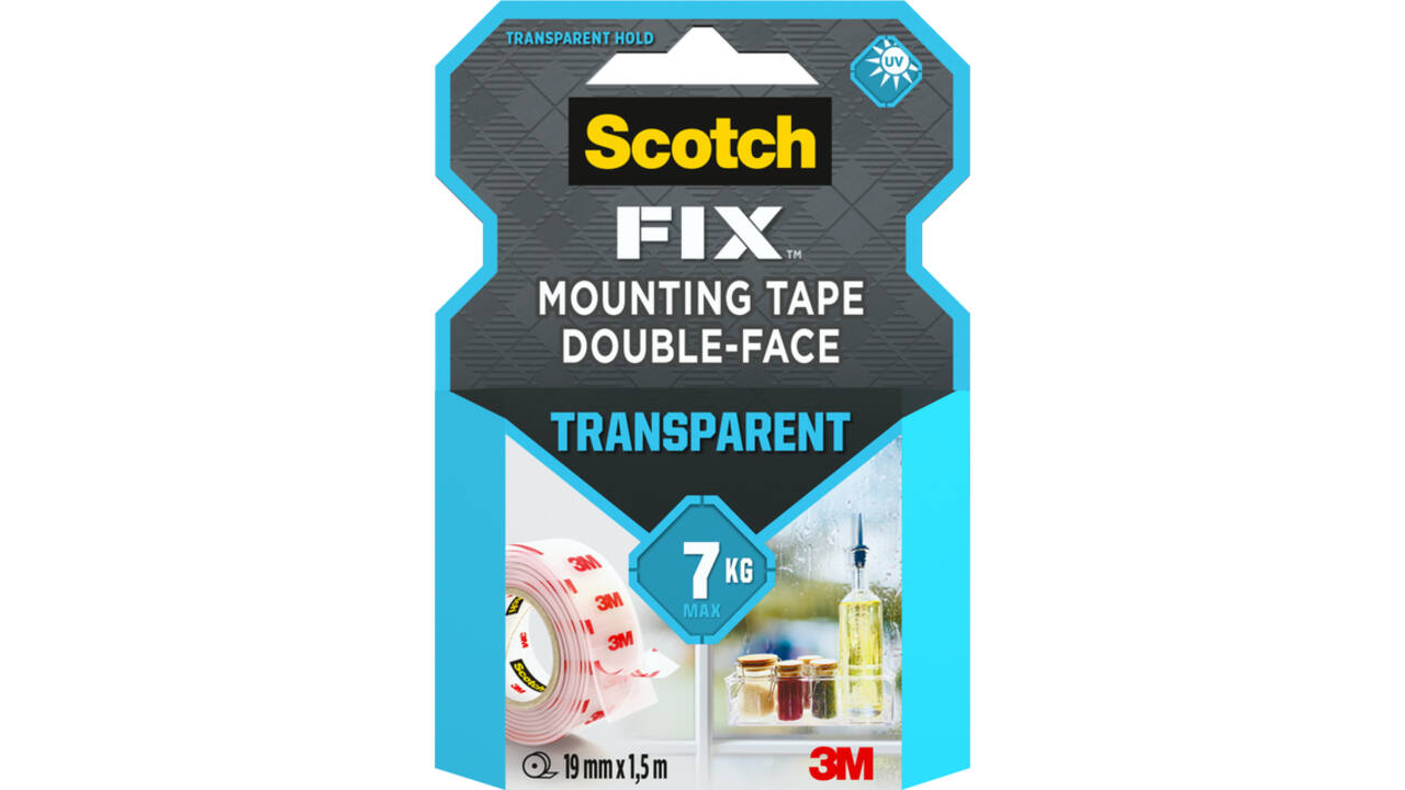 Plakband Scotch dubbelzijdig 19mmx1.5m transparant
