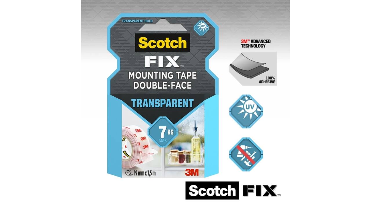 Plakband Scotch dubbelzijdig 19mmx1.5m transparant
