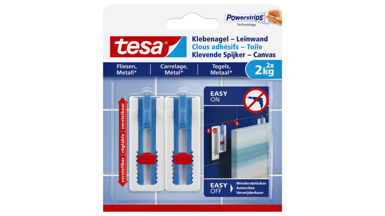 Klevende spijker tesa® canvas- tegels en metaal 2kg wit 2 stuks