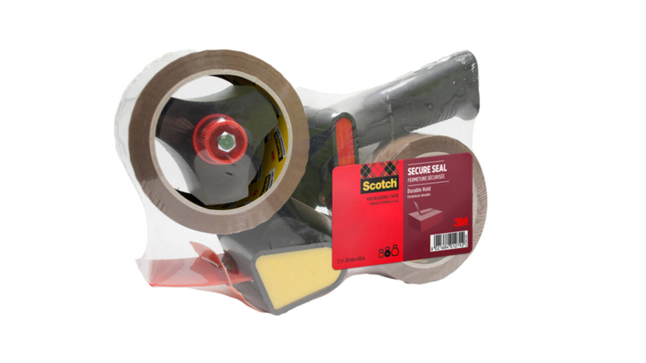 Verpakkingstape dispenser Scotch met 2 rollen Secure seal tape 50mmx66m bruin