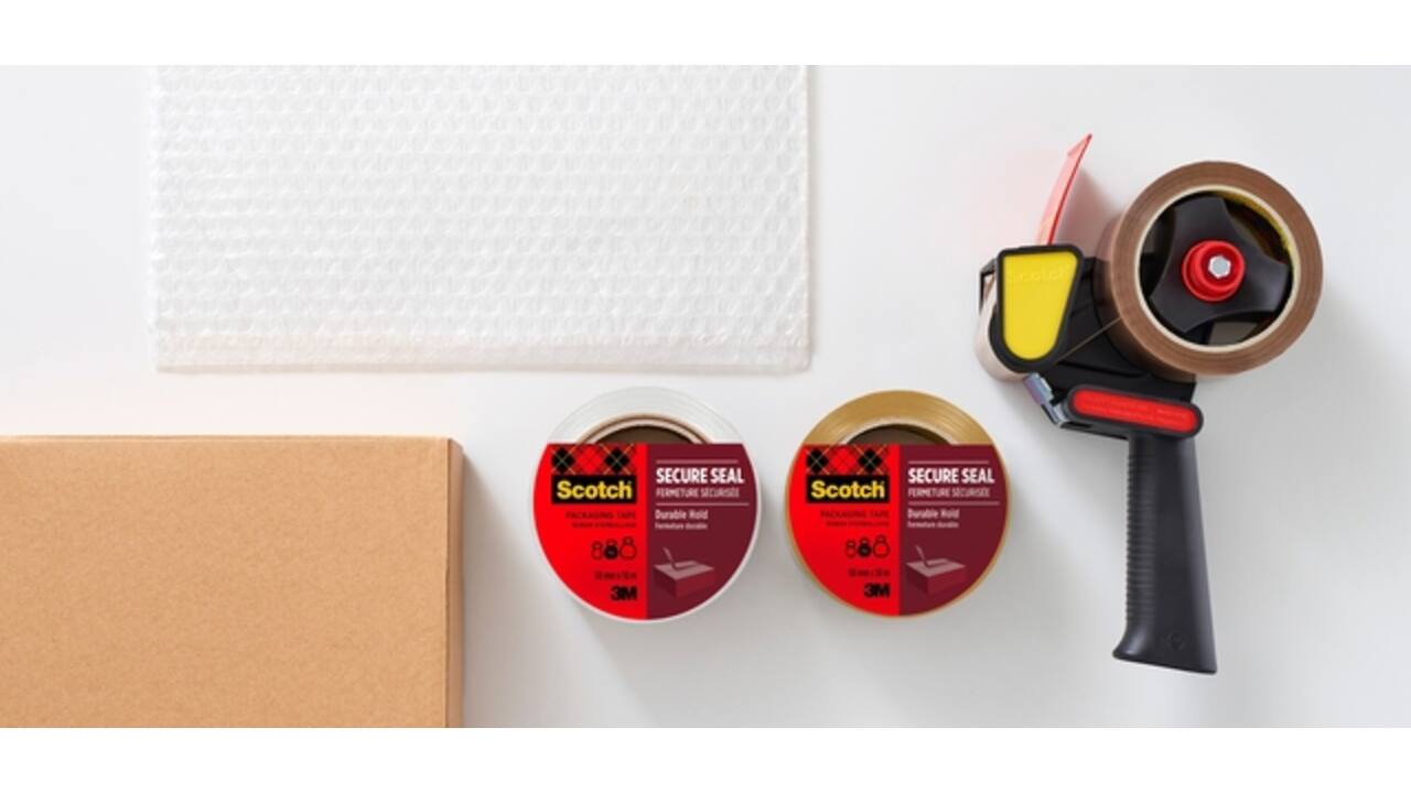 Verpakkingstape dispenser Scotch met 2 rollen Secure seal tape 50mmx66m bruin